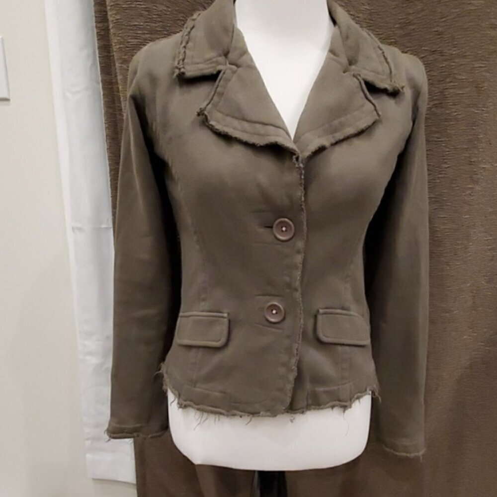 Nick & Mo by Anthropologie 100% cotton light green raw edge blazer size small